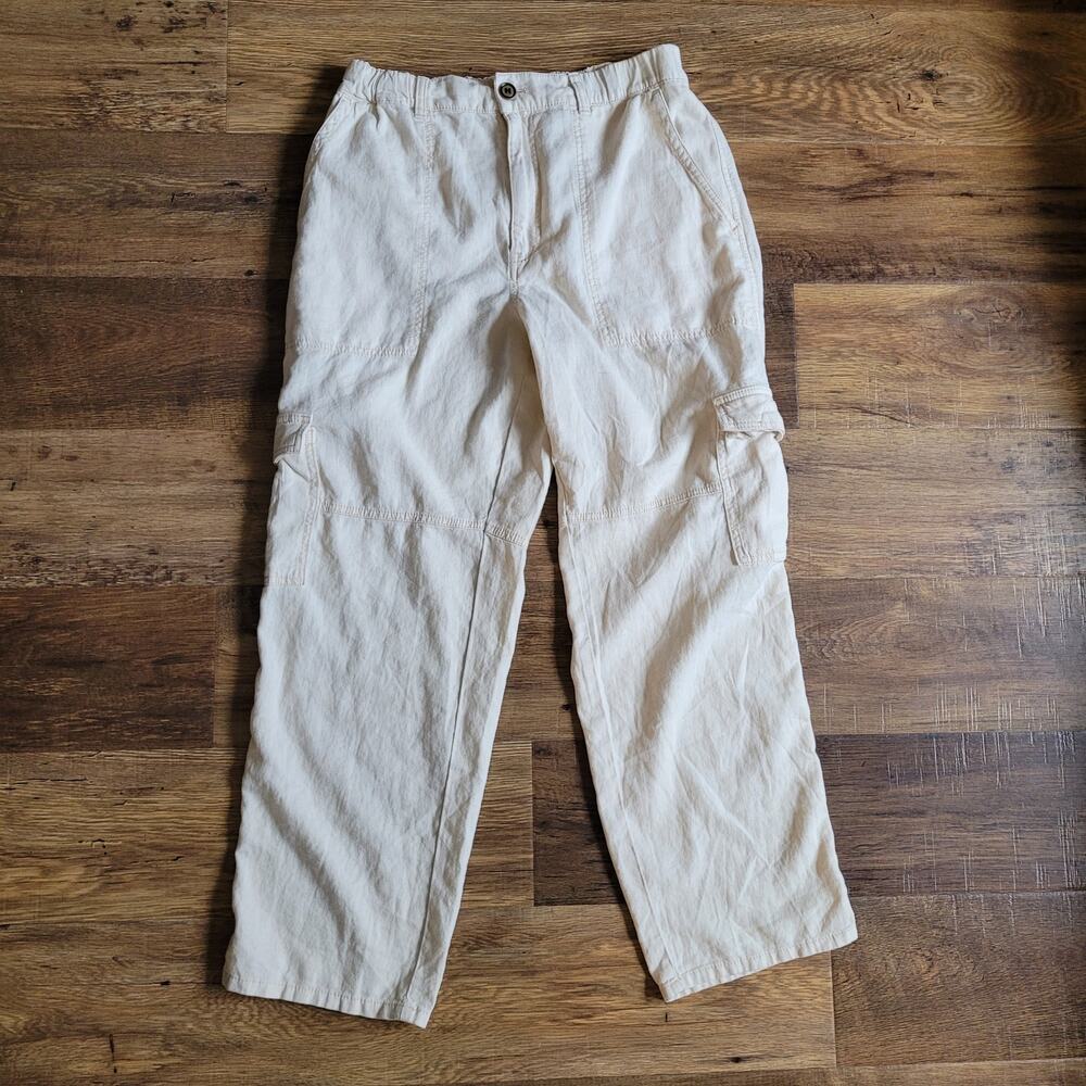 Anthropologie Pilcro Medium Beige Slim Linen Beach Cargo Pants Utility Chic